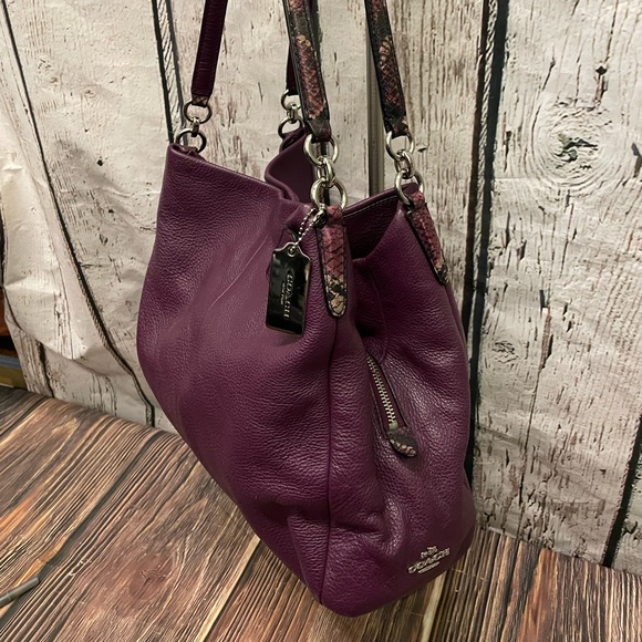 Coach Handbags - COACH Royal Purple hobo handbag slouchy leather shoulder tote snakeskin detail